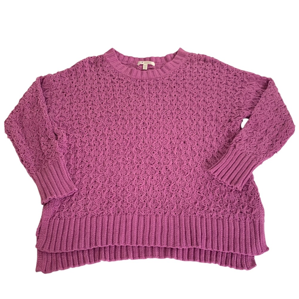 Seven 7 Purple Open Knit Sweater Women M Crewneck Granny Cluttercore Funky‎ Boho